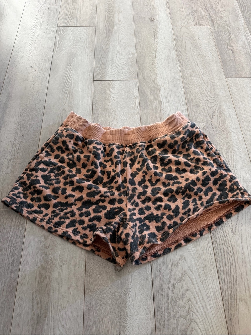 aerie Leopard Terry Pull-On Shorts in Peach and Black